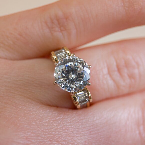 14K Gold Y2K Statement Ring with 9mm Portuguese-Cut CZ - Picture 6 of 12